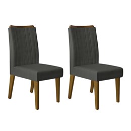 Conjunto 2 Cadeiras Lara Canela/Suede Cinza - PR Móveis