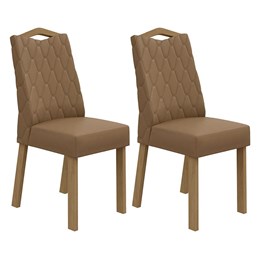 Conjunto 2 Cadeiras Vênus Amêndoa/Corino Caramelo - Móveis Lopas