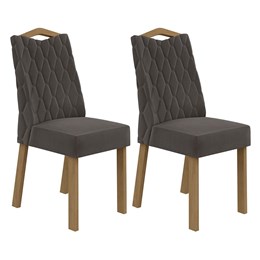 Conjunto 2 Cadeiras Vênus Amêndoa/Veludo Marrom - Móveis Lopas
