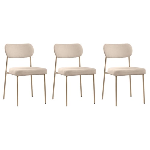 Conjunto 3 Cadeiras Lavínia Bouclê Bege/Aço Champanhe - Salaone