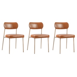 Conjunto 3 Cadeiras Lavínia Couríssimo Amarula/Aço Champanhe - Salaone Conjunto 3 Cadeiras Lavínia Couríssimo Amarula/Aço Champanhe - Salaone