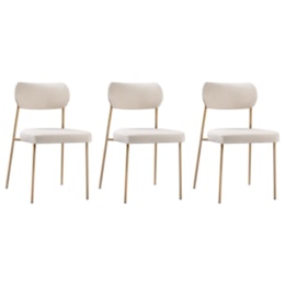 Conjunto 3 Cadeiras Lavínia Linho Bege/Aço Champanhe - Salaone Conjunto 3 Cadeiras Lavínia Linho Bege/Aço Champanhe - Salaone