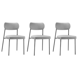 Conjunto 3 Cadeiras Lavínia Linho Cinza/Aço Preto - Salaone Conjunto 3 Cadeiras Lavínia Linho Cinza/Aço Preto - Salaone