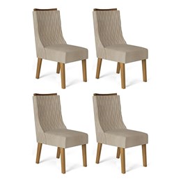 Conjunto 4 Cadeiras Amélia Carvalho Europeu/Linho Árido - PR Móveis