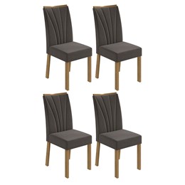 Conjunto 4 Cadeiras Apogeu Amêndoa/Veludo Marrom - Móveis Lopas
