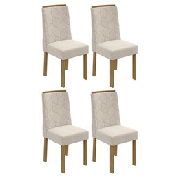 Conjunto 4 Cadeiras Astrid Amêndoa/Linho Bege - Móveis Lopas