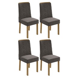 Conjunto 4 Cadeiras Astrid Amêndoa/Veludo Marrom - Móveis Lopas
