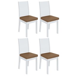 Conjunto 4 Cadeiras Athenas Branco/Corino Caramelo - Móveis Lopas