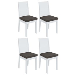 Conjunto 4 Cadeiras Athenas Branco/Veludo Marrom - Móveis Lopas