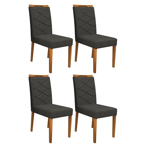 Conjunto 4 Cadeiras Caroline Ipê/Cinza Escuro - PR Móveis 