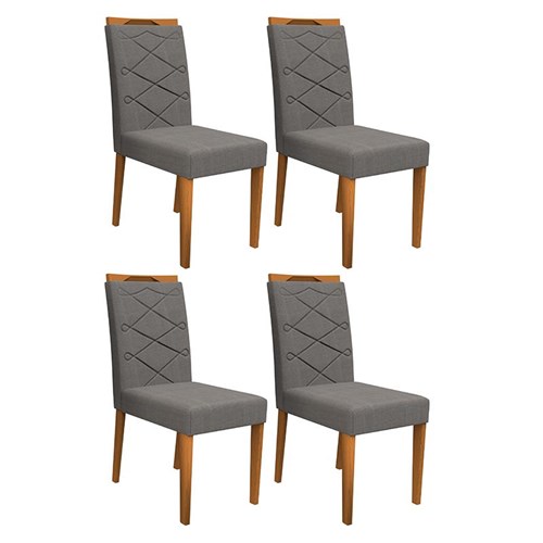 Conjunto 4 Cadeiras Caroline Ipê/Cinza - PR Móveis 