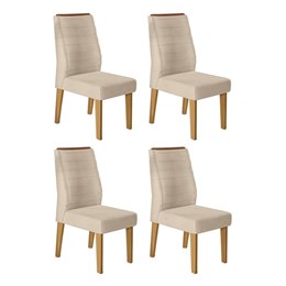 Conjunto 4 Cadeiras Curvata Carvalho Europeu/Linho Árido - PR Móveis 