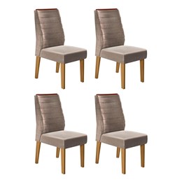 Conjunto 4 Cadeiras Curvata Carvalho Europeu/Veludo Caqui - PR Móveis 