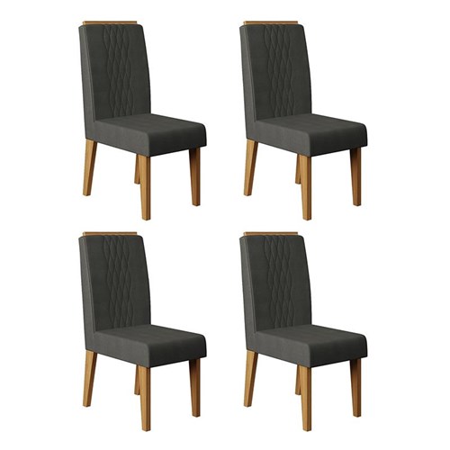 Conjunto 4 Cadeiras Elen Carvalho Europeu/Suede Cinza - PR Móveis 