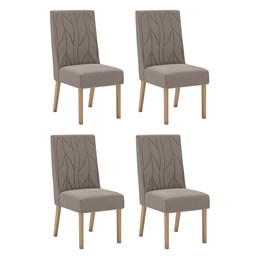 Conjunto 4 Cadeiras Eloá Nature/Veludo Marrom Amêndoa - Móveis Henn 