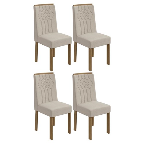 Conjunto 4 Cadeiras Exclusive Amêndoa/Linho Bege - Móveis Lopas