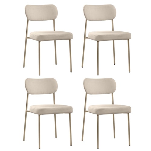 Conjunto 4 Cadeiras Lavínia Bouclê Bege/Aço Champanhe - Salaone