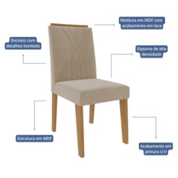 Conjunto 4 Cadeiras Nicole Nature/Suede Nude - Cimol Móveis Conjunto 4 Cadeiras Nicole Nature/Suede Nude - Cimol Móveis