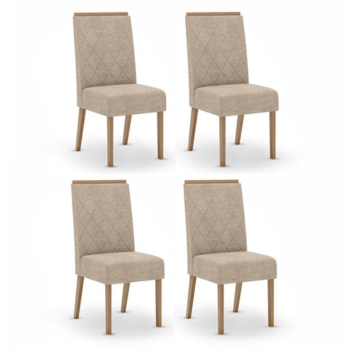 Conjunto 4 Cadeiras Nina Nature/Veludo Creme - Móveis Henn