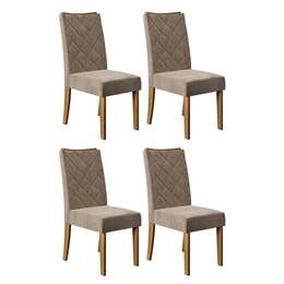 Conjunto 4 Cadeiras Sara Carvalho Europeu/Veludo Caqui - PR Móveis 