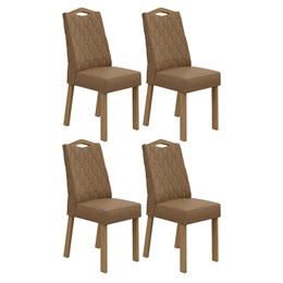 Conjunto 4 Cadeiras Vênus Amêndoa/Corino Caramelo - Móveis Lopas