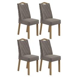 Conjunto 4 Cadeiras Vênus Amêndoa/Suede Bege - Móveis Lopas