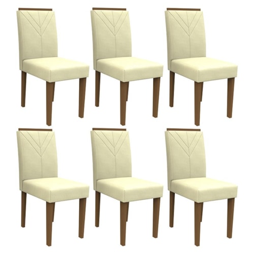 Conjunto 6 Cadeiras Amanda Imbuia/Bege - PR Móveis  