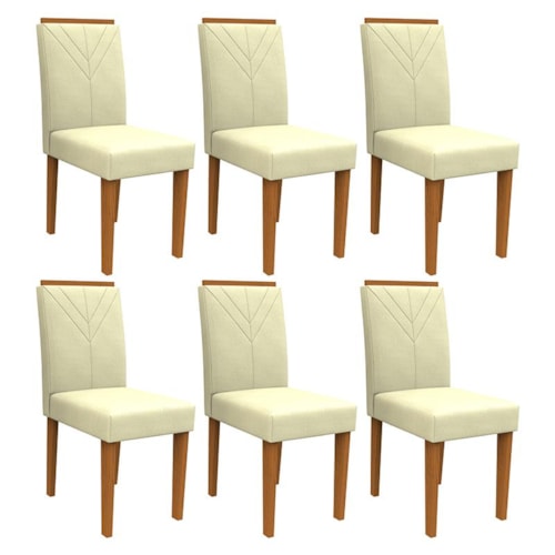 Conjunto 6 Cadeiras Amanda Ipê/Bege - PR Móveis  
