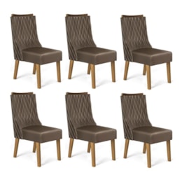 Conjunto 6 Cadeiras Amélia Carvalho Europeu/Marrom Café - PR Móveis