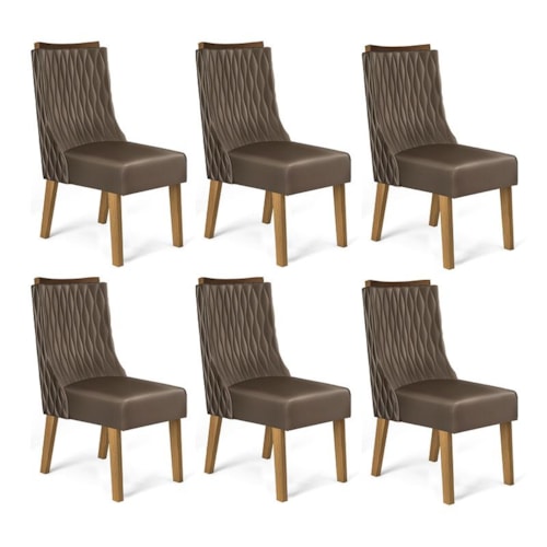 Conjunto 6 Cadeiras Amélia Carvalho Europeu/Marrom Café - PR Móveis