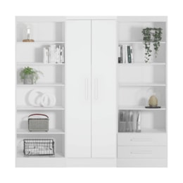 Conjunto de Livreiros 3 Módulos com 2 Portas e 2 Gavetas Branco - Qmovi