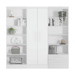 Conjunto de Livreiros 3 Módulos com 2 Portas e 2 Gavetas Branco - Qmovi Conjunto de Livreiros 3 Módulos com 2 Portas e 2 Gavetas Branco - Qmovi