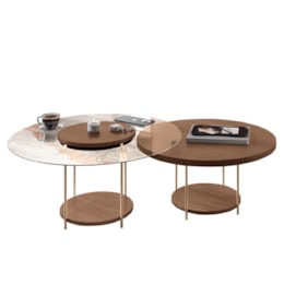 Conjunto de Mesas de Centro Sky com Tampo de Vidro e em MDF Castanho - HB Móveis