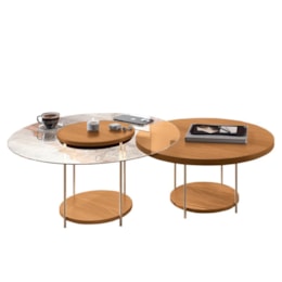 Conjunto de Mesas de Centro Sky com Tampo de Vidro e em MDF Cinamomo - HB Móveis