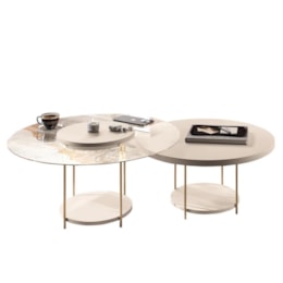 Conjunto de Mesas de Centro Sky com Tampo de Vidro e em MDF Off White - HB Móveis