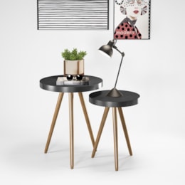 Conjunto de Mesas Laterais Málaga Preto - Salaone Conjunto de Mesas Laterais Málaga Preto - Salaone