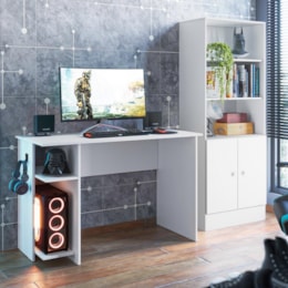 Conjunto Gamer Armário 2 Portas e Mesa para Computador 3875 Branco - Qmovi   Conjunto Gamer Armário 2 Portas e Mesa para Computador 3875 Branco - Qmovi