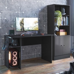 Conjunto Gamer Armário 2 Portas e Mesa para Computador 3875 Preto - Qmovi  Conjunto Gamer Armário 2 Portas e Mesa para Computador 3875 Preto - Qmovi