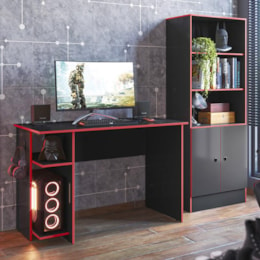 Conjunto Gamer Armário 2 Portas e Mesa para Computador 3875 Preto/Vermelho - Qmovi  