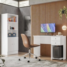 Conjunto Home Office com Armário 2 Portas e Mesa Escrivaninha Branco - Qmovi   Conjunto Home Office com Armário 2 Portas e Mesa Escrivaninha Branco - Qmovi
