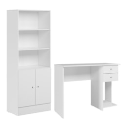 Conjunto Home Office com Armário 2 Portas e Mesa Escrivaninha Branco - Qmovi   Conjunto Home Office com Armário 2 Portas e Mesa Escrivaninha Branco - Qmovi