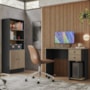 Conjunto Home Office com Armário 2 Portas e Mesa Escrivaninha Preto/Carvalho - Qmovi
