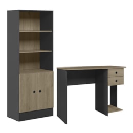 Conjunto Home Office com Armário 2 Portas e Mesa Escrivaninha Preto/Carvalho - Qmovi   Conjunto Home Office com Armário 2 Portas e Mesa Escrivaninha Preto/Carvalho - Qmovi