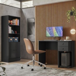 Conjunto Home Office com Armário 2 Portas e Mesa Escrivaninha Preto - Qmovi   Conjunto Home Office com Armário 2 Portas e Mesa Escrivaninha Preto - Qmovi