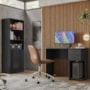 Conjunto Home Office com Armário 2 Portas e Mesa Escrivaninha Preto - Qmovi