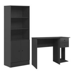 Conjunto Home Office com Armário 2 Portas e Mesa Escrivaninha Preto - Qmovi  