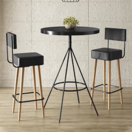 Conjunto Mesa Bistrô Viena e 2 Banquetas Barcelona 96cm Preto - Salaone Conjunto Mesa Bistrô Viena e 2 Banquetas Barcelona 96cm Preto - Salaone