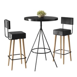 Conjunto Mesa Bistrô Viena e 2 Banquetas Barcelona 96cm Preto - Salaone Conjunto Mesa Bistrô Viena e 2 Banquetas Barcelona 96cm Preto - Salaone