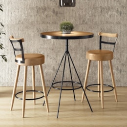 Conjunto Mesa Bistrô Viena e 2 Banquetas Moscou 98cm Amarula - Salaone Conjunto Mesa Bistrô Viena e 2 Banquetas Moscou 98cm Amarula - Salaone