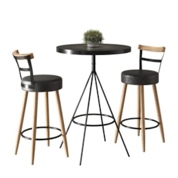 Conjunto Mesa Bistrô Viena e 2 Banquetas Moscou 98cm Preto - Salaone Conjunto Mesa Bistrô Viena e 2 Banquetas Moscou 98cm Preto - Salaone